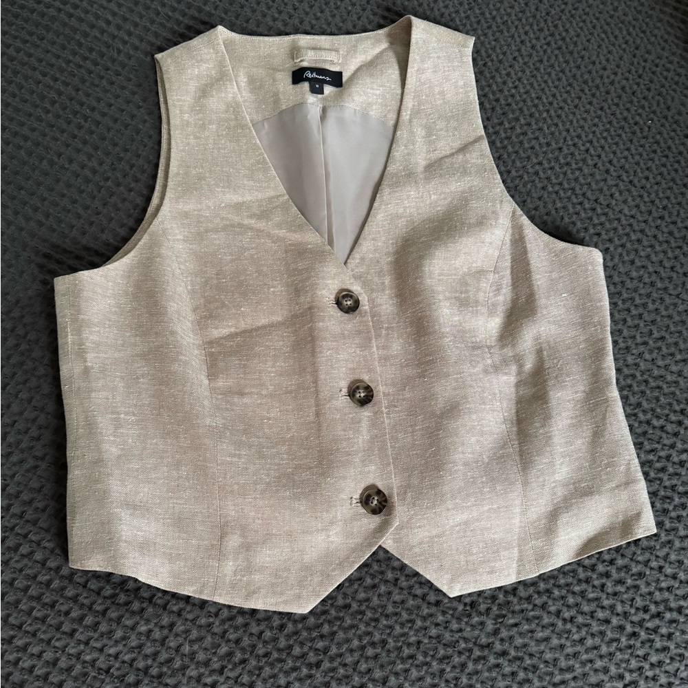 Apt. 9 Women's Light Beige Linen-Blend Button Front Vest